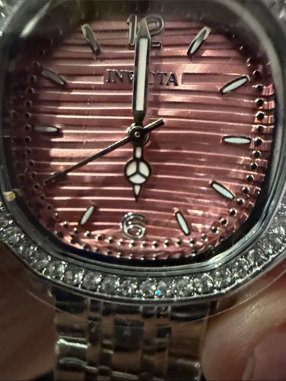 Invicta Silver wildflower Bracelet Watch with Pink Textured Dial and Crystal Bez